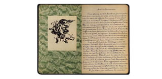 El cuaderno de André Breton, con un ex libris dibujado por Max Ernst.jpg