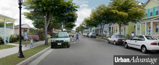 Revitalized residential street: Mix of housing types